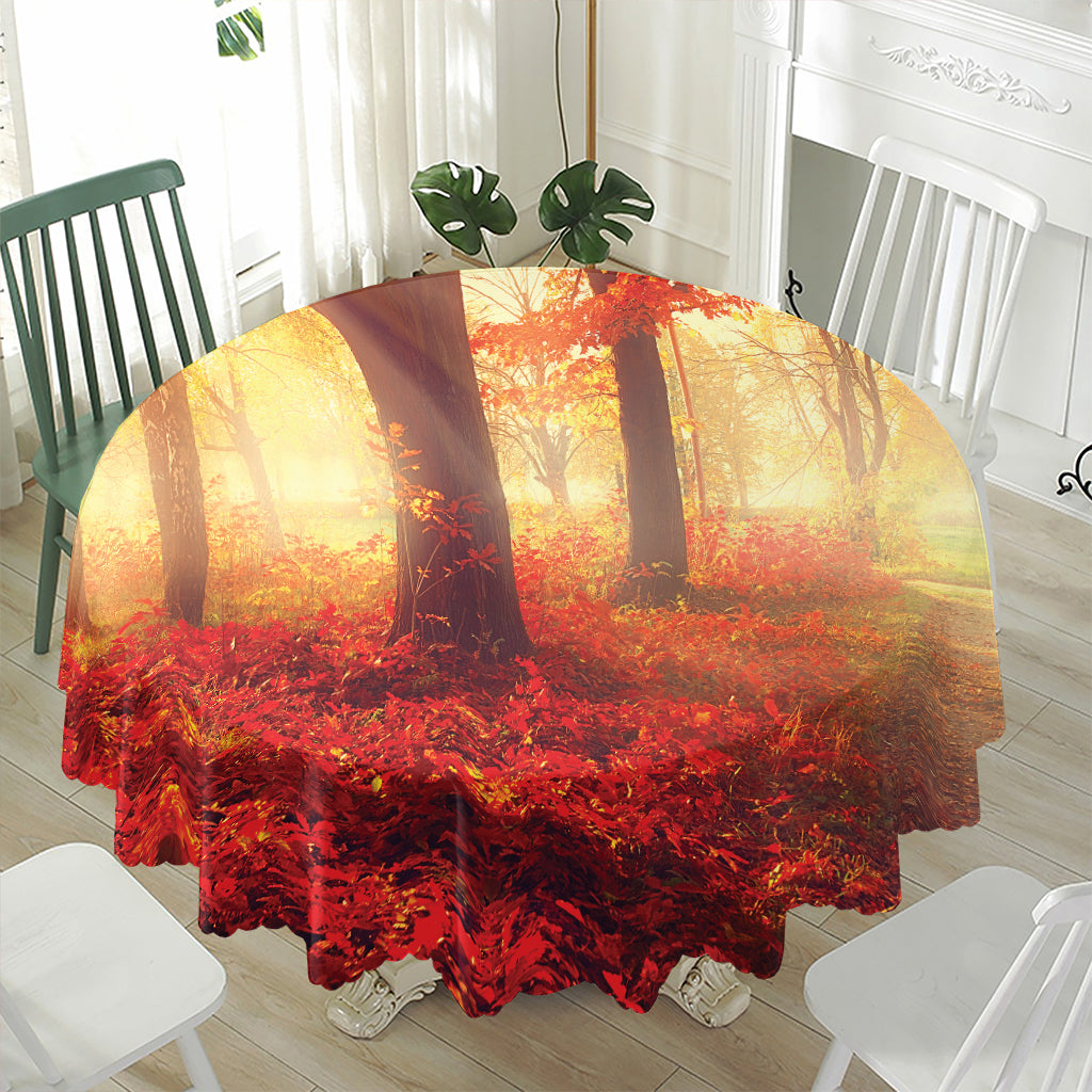 Sunshine Autumn Tree Print Waterproof Round Tablecloth