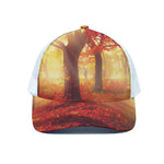 Sunshine Autumn Tree Print White Mesh Trucker Cap