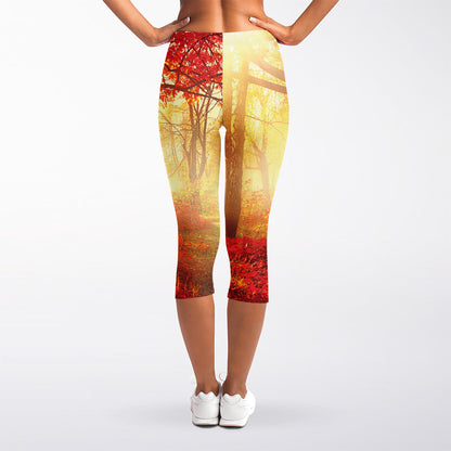 Sunshine Autumn Tree Print Women's Capri Leggings