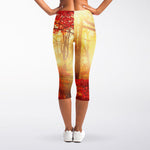 Sunshine Autumn Tree Print Women's Capri Leggings