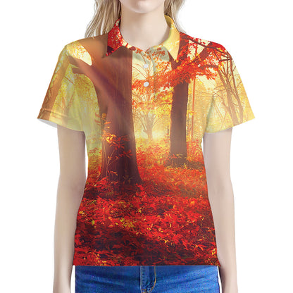 Sunshine Autumn Tree Print Women's Polo Shirt