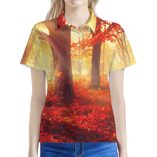 Sunshine Autumn Tree Print Women's Polo Shirt