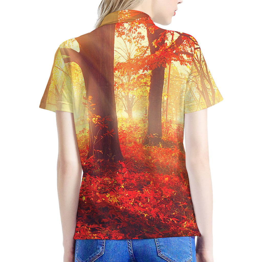 Sunshine Autumn Tree Print Women's Polo Shirt