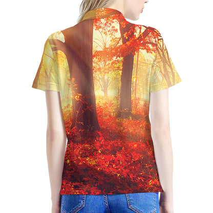 Sunshine Autumn Tree Print Women's Polo Shirt