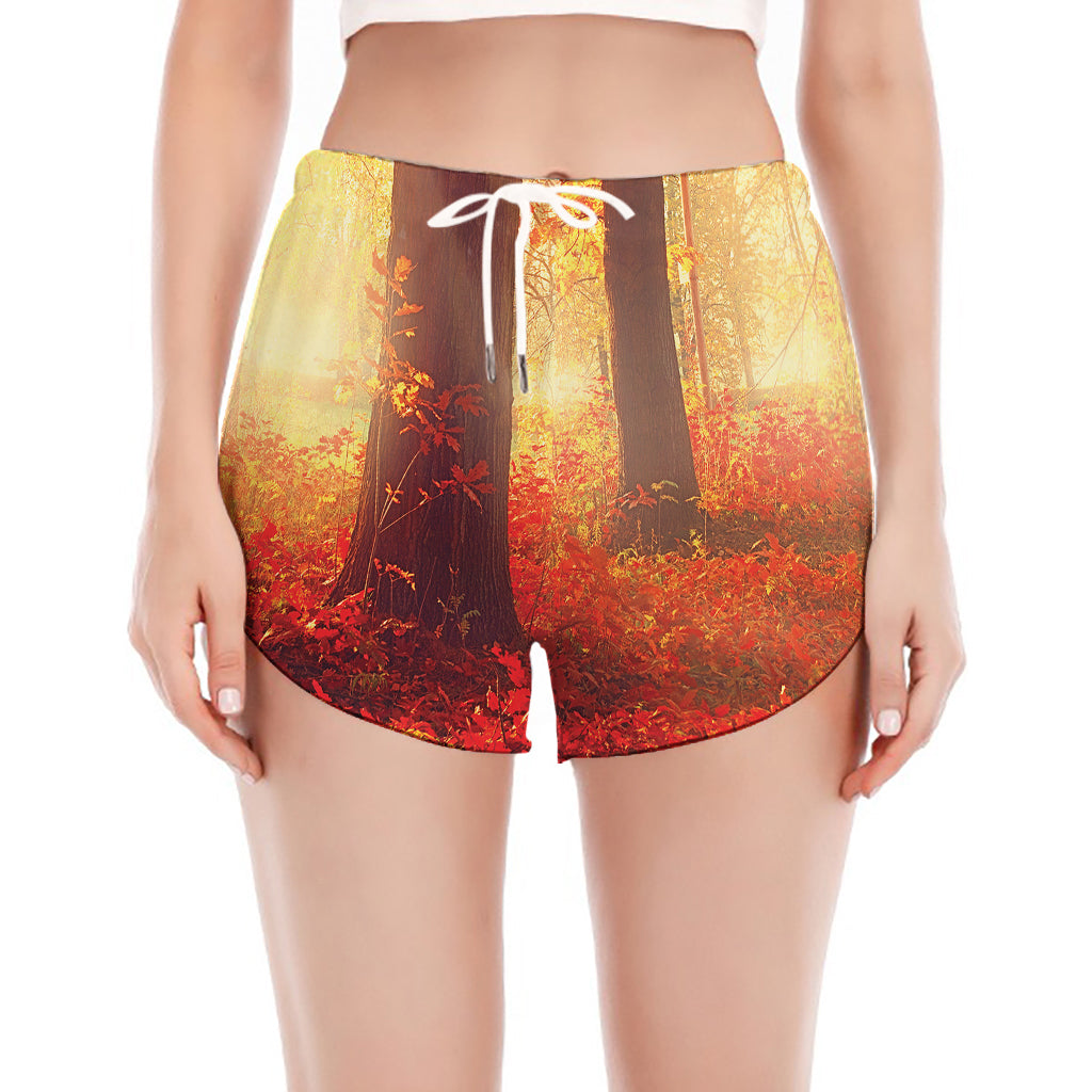 Sunshine Autumn Tree Print Women's Split Running Shorts