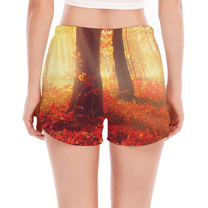 Sunshine Autumn Tree Print Women's Split Running Shorts
