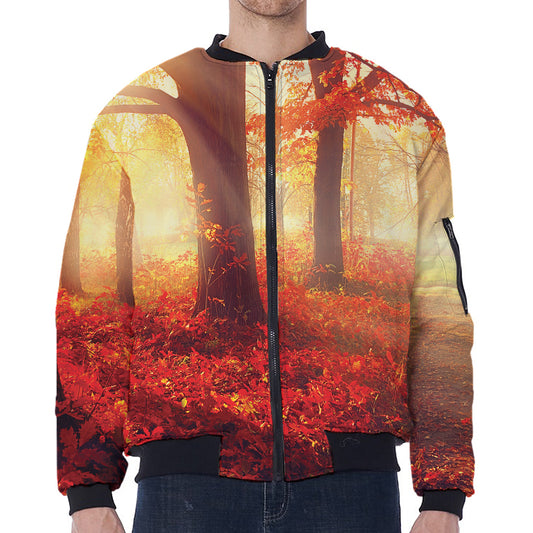 Sunshine Autumn Tree Print Zip Sleeve Bomber Jacket