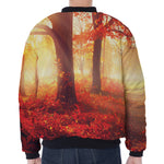 Sunshine Autumn Tree Print Zip Sleeve Bomber Jacket
