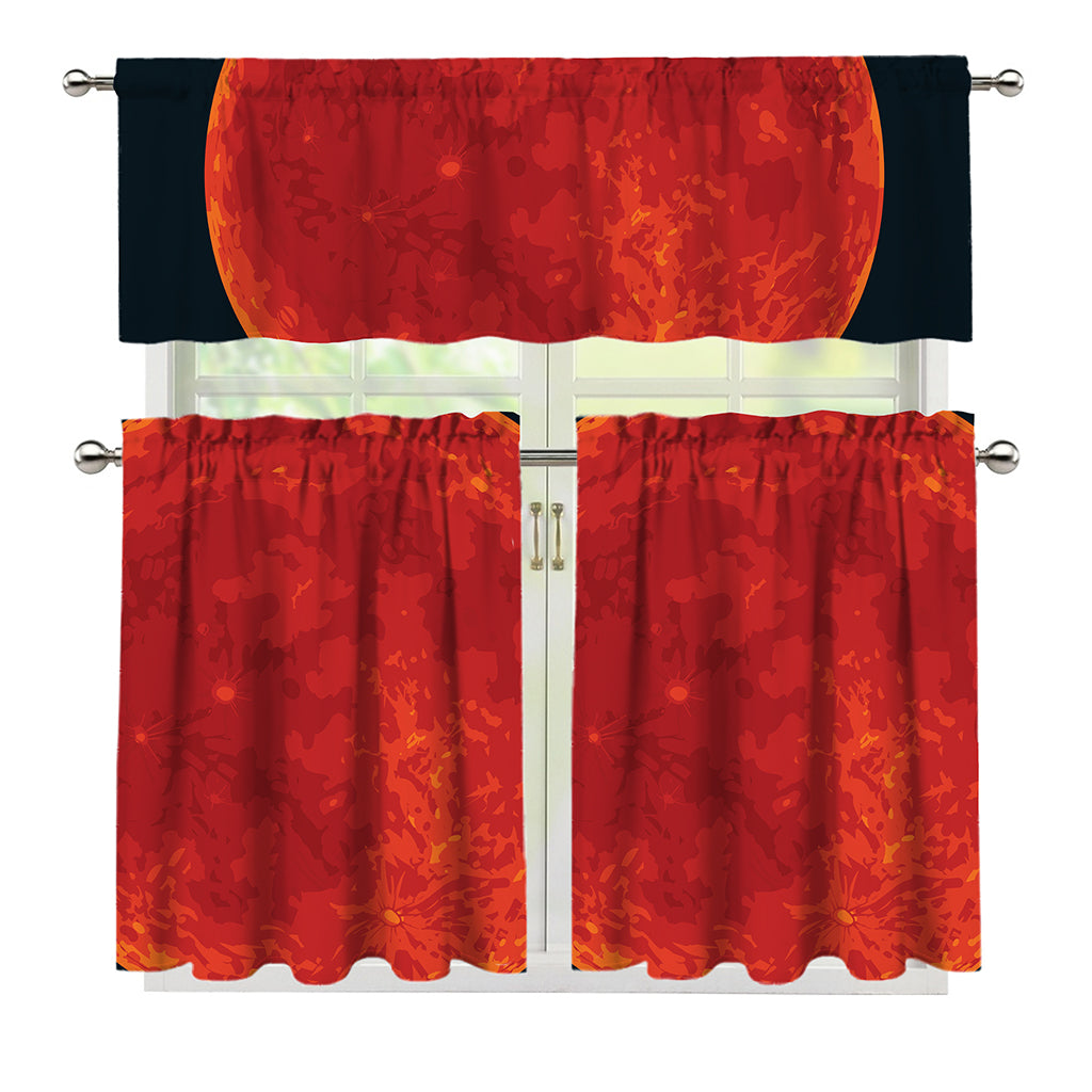 Super Blood Moon Lunar Eclipse Print 3 Piece Kitchen Curtains