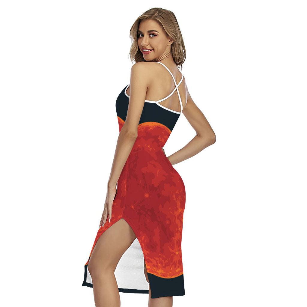 Super Blood Moon Lunar Eclipse Print Cross Back Cami Dress