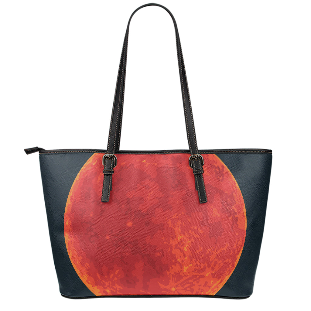 Super Blood Moon Lunar Eclipse Print Leather Tote Bag