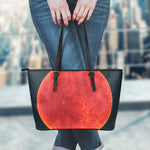 Super Blood Moon Lunar Eclipse Print Leather Tote Bag