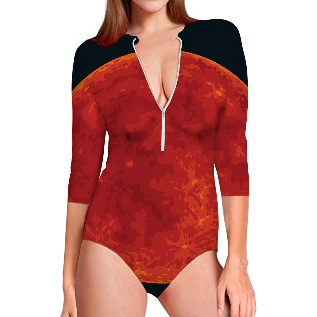 Super Blood Moon Lunar Eclipse Print Long Sleeve Swimsuit