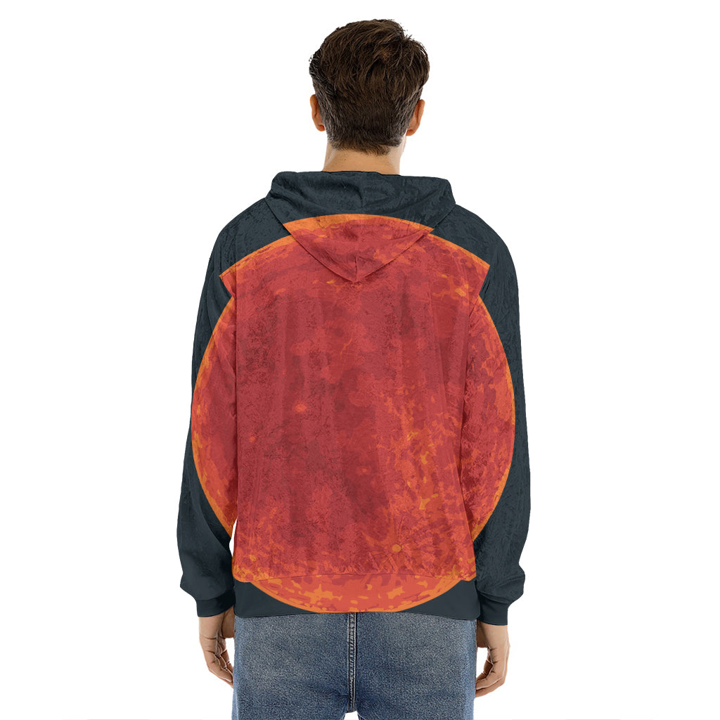 Super Blood Moon Lunar Eclipse Print Men's Velvet Pullover Hoodie
