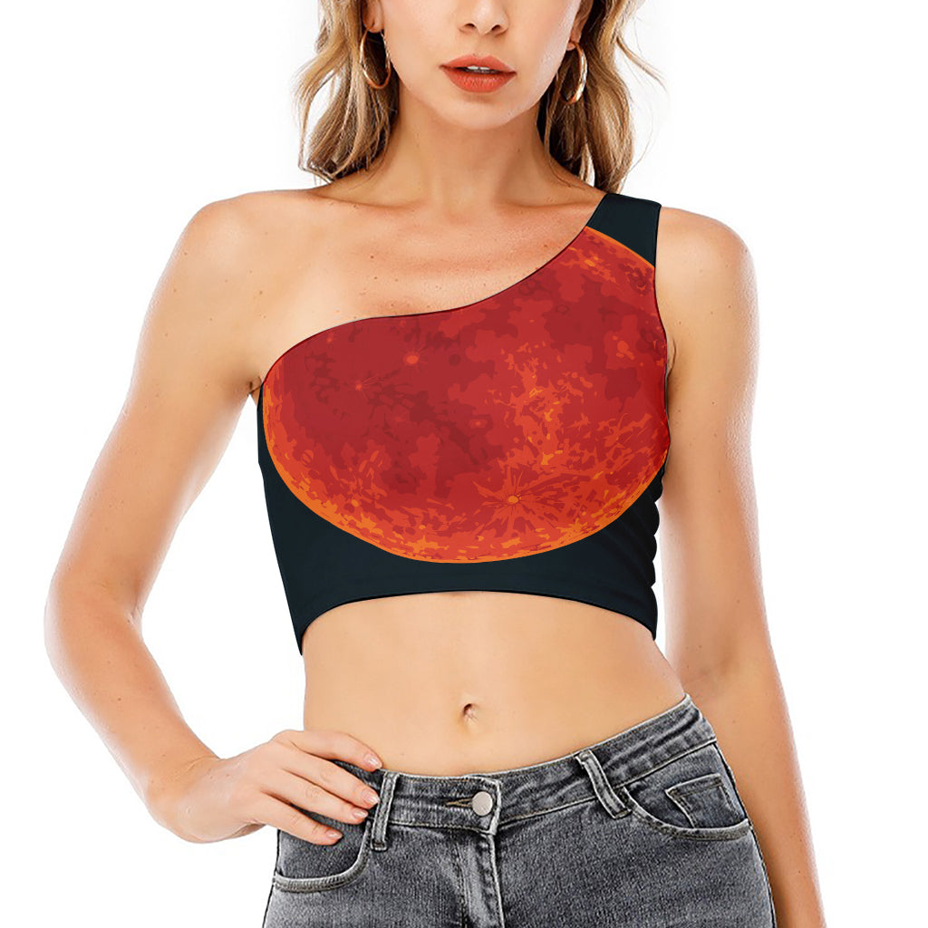 Super Blood Moon Lunar Eclipse Print One Shoulder Crop Top