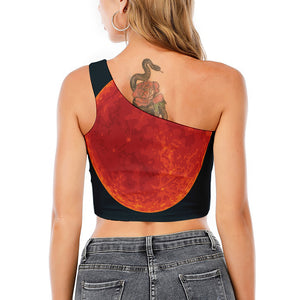 Super Blood Moon Lunar Eclipse Print One Shoulder Crop Top