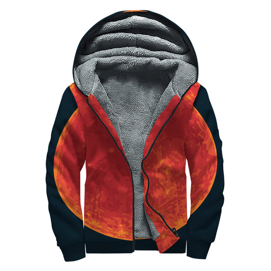 Super Blood Moon Lunar Eclipse Print Sherpa Lined Zip Up Hoodie
