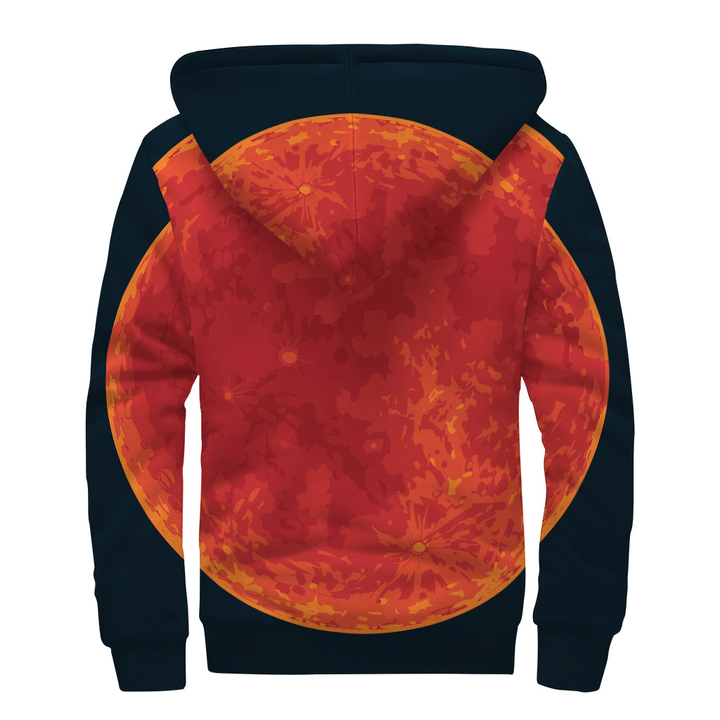 Super Blood Moon Lunar Eclipse Print Sherpa Lined Zip Up Hoodie