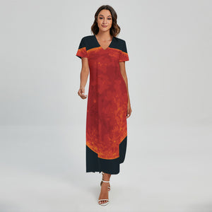 Super Blood Moon Lunar Eclipse Print Short Sleeve Maxi Dress