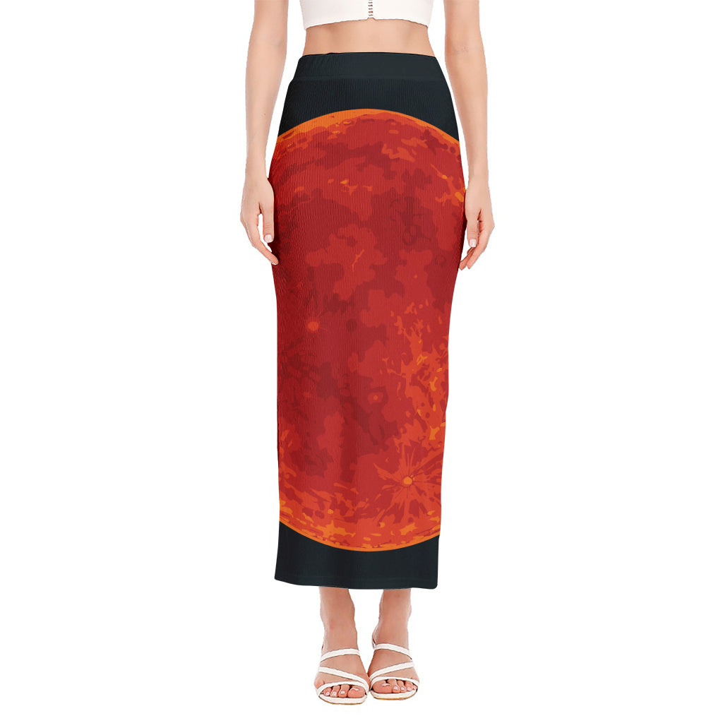 Super Blood Moon Lunar Eclipse Print Side Slit Maxi Skirt