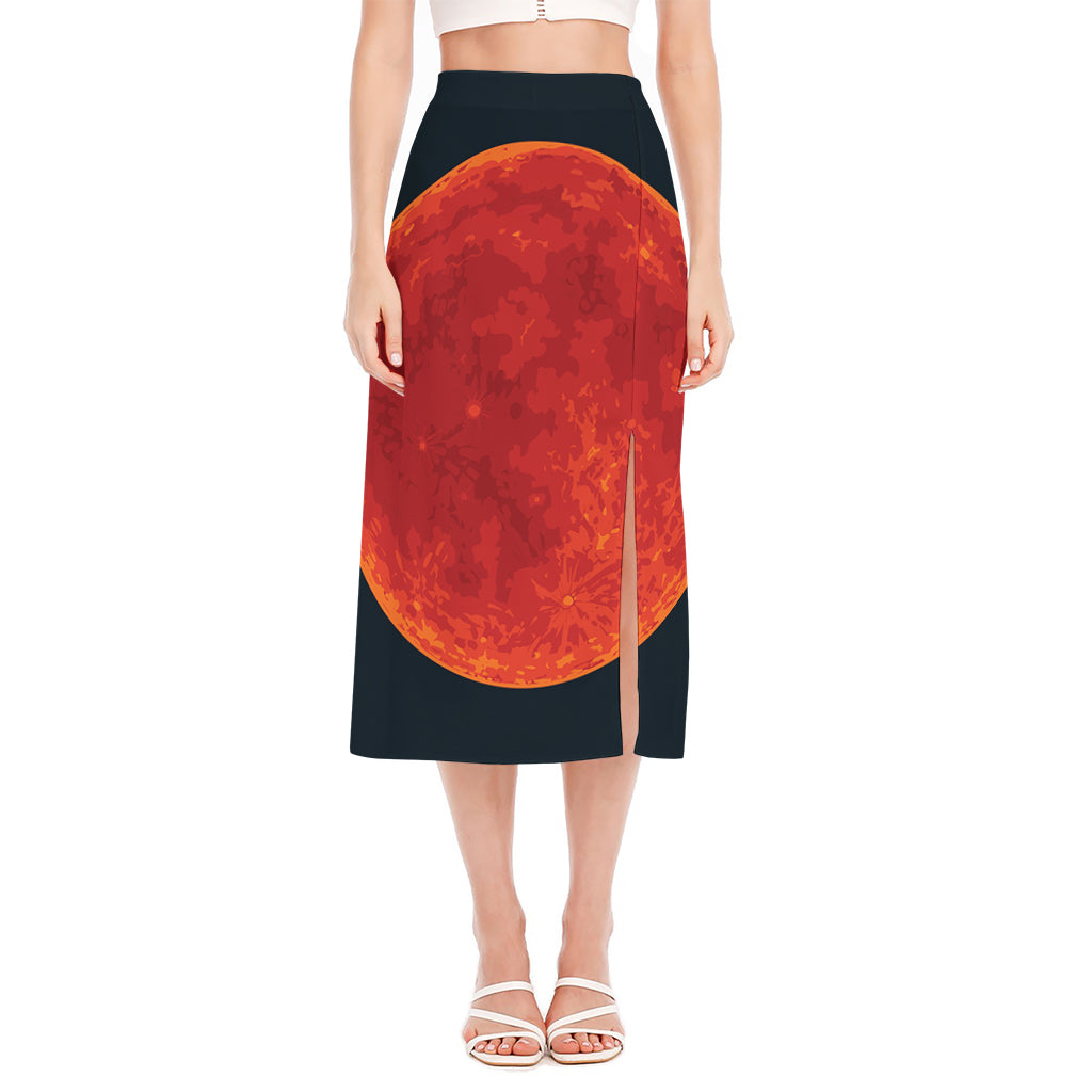 Super Blood Moon Lunar Eclipse Print Side Slit Midi Skirt