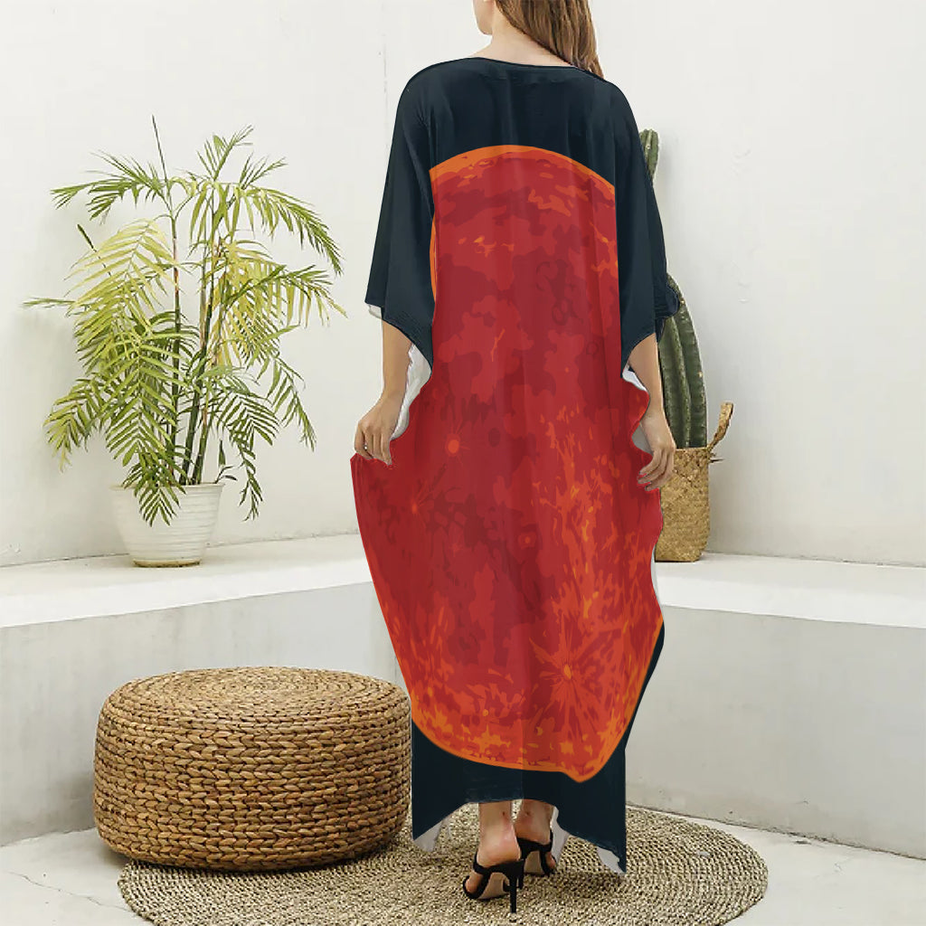 Super Blood Moon Lunar Eclipse Print Silk V-Neck Kaftan Dress