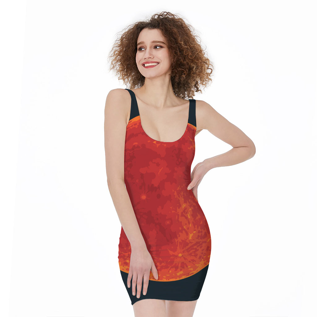 Super Blood Moon Lunar Eclipse Print Sleeveless Bodycon Dress