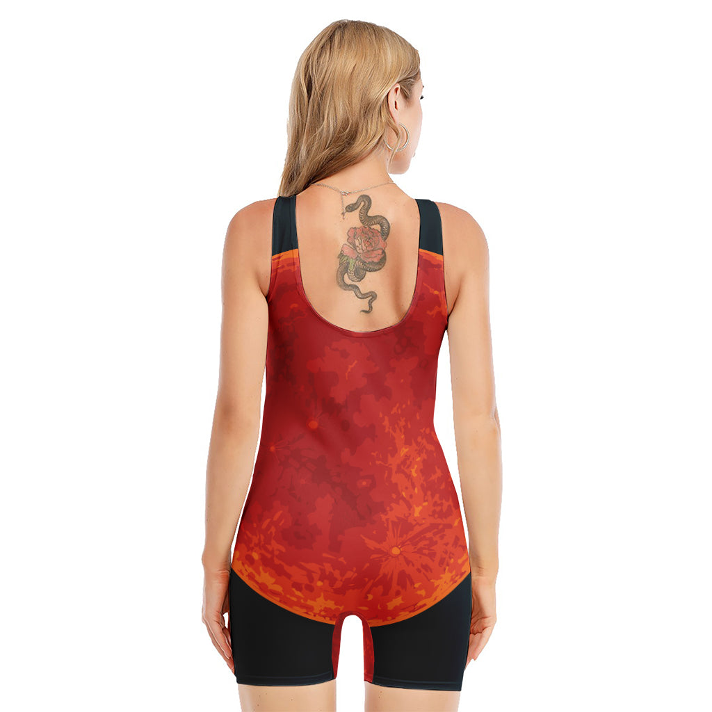 Super Blood Moon Lunar Eclipse Print Sleeveless One Piece Swimsuit