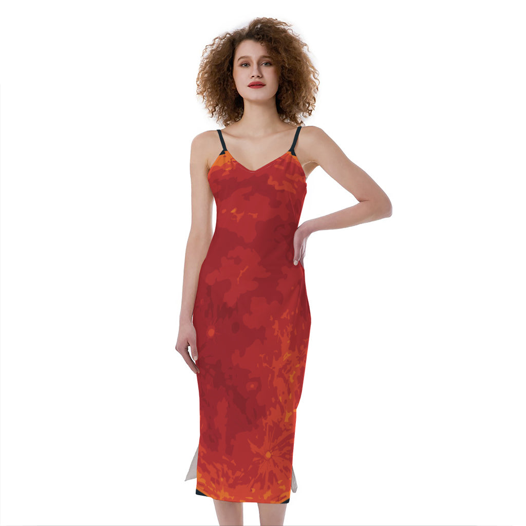 Super Blood Moon Lunar Eclipse Print Slim Fit Midi Cami Dress