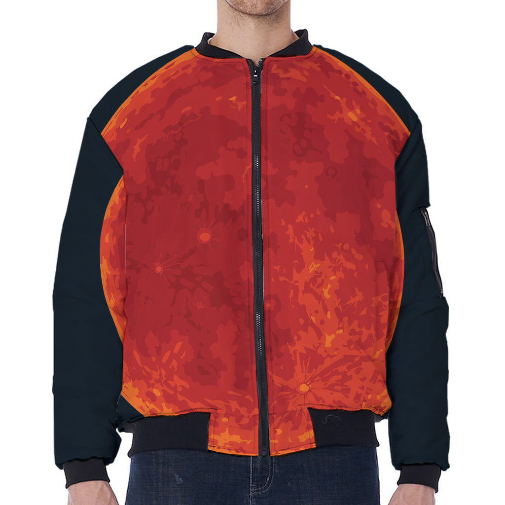 Super Blood Moon Lunar Eclipse Print Zip Sleeve Bomber Jacket