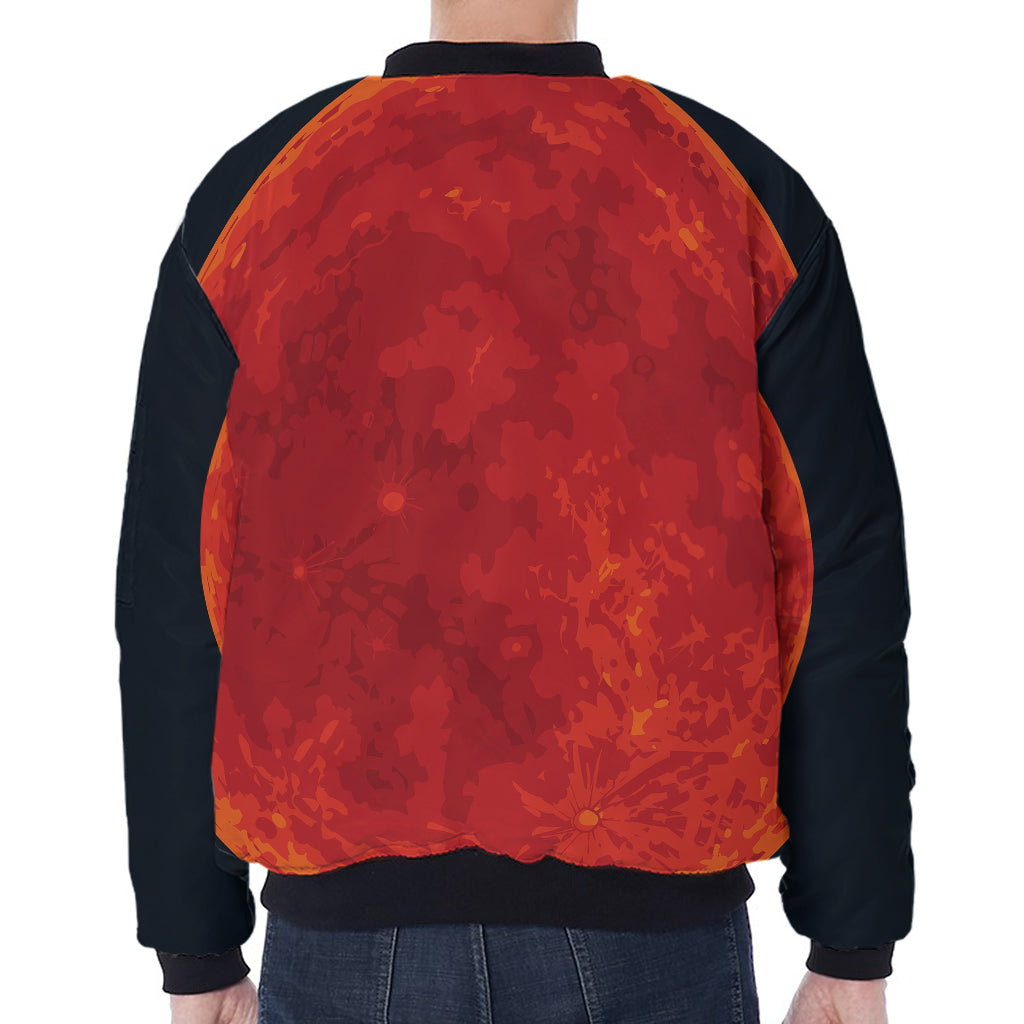 Super Blood Moon Lunar Eclipse Print Zip Sleeve Bomber Jacket