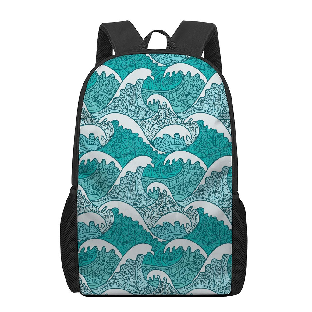 Surfing Wave Pattern Print 17 Inch Backpack