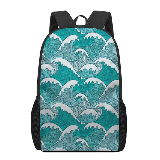 Surfing Wave Pattern Print 17 Inch Backpack