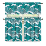 Surfing Wave Pattern Print 3 Piece Kitchen Curtains