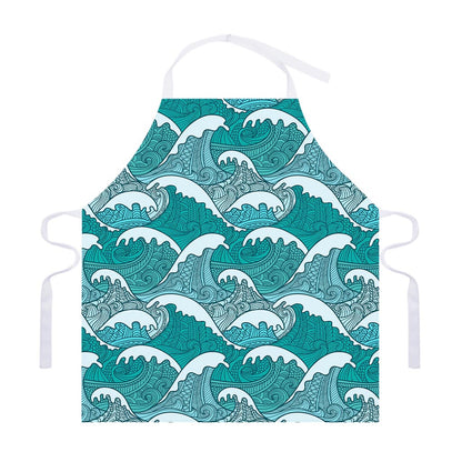 Surfing Wave Pattern Print Adjustable Apron