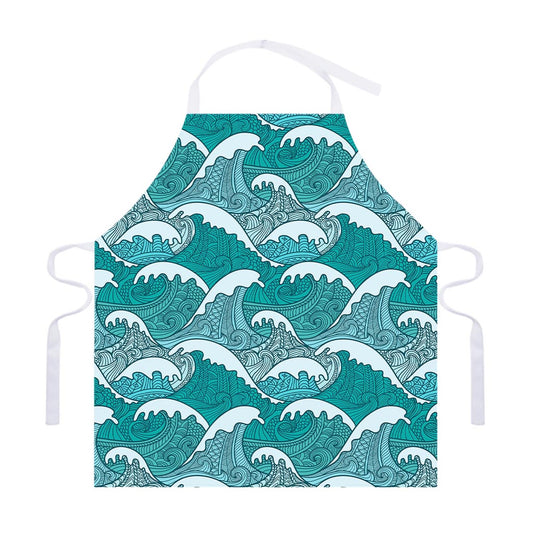 Surfing Wave Pattern Print Adjustable Apron