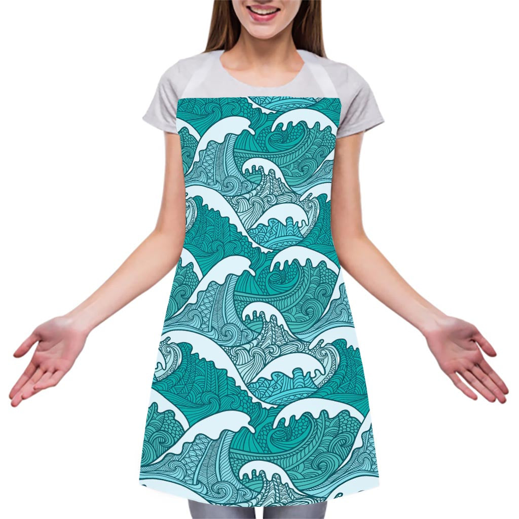 Surfing Wave Pattern Print Adjustable Apron