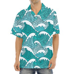 Surfing Wave Pattern Print Aloha Shirt