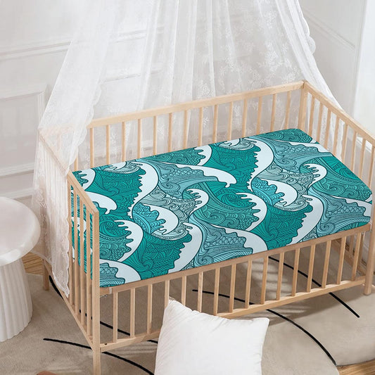 Surfing Wave Pattern Print Baby Crib Sheet
