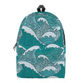 Surfing Wave Pattern Print School Backpack