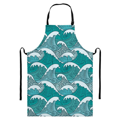 Surfing Wave Pattern Print Bib Apron With Pocket