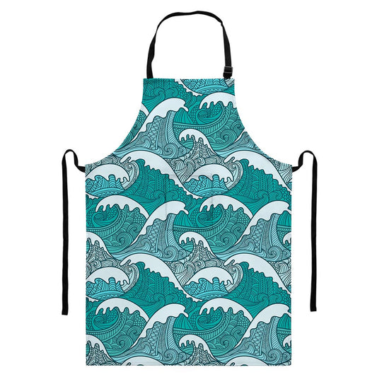 Surfing Wave Pattern Print Bib Apron With Pocket