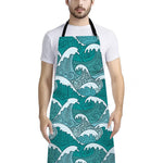 Surfing Wave Pattern Print Bib Apron With Pocket