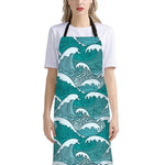 Surfing Wave Pattern Print Bib Apron With Pocket
