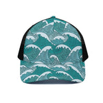 Surfing Wave Pattern Print Black Mesh Trucker Cap