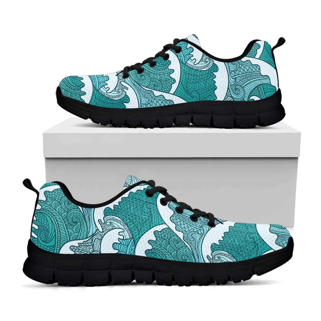 Surfing Wave Pattern Print Black Running Shoes