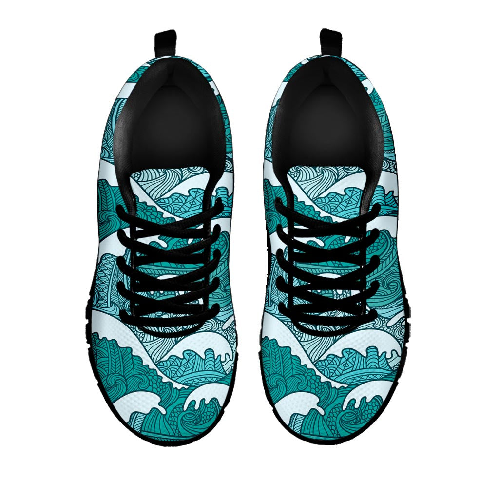 Surfing Wave Pattern Print Black Running Shoes