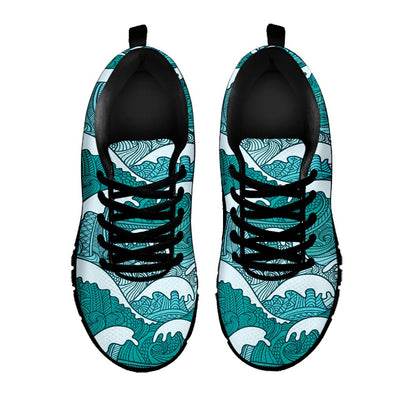 Surfing Wave Pattern Print Black Running Shoes