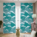 Surfing Wave Pattern Print Dimout Pencil Pleat Curtains