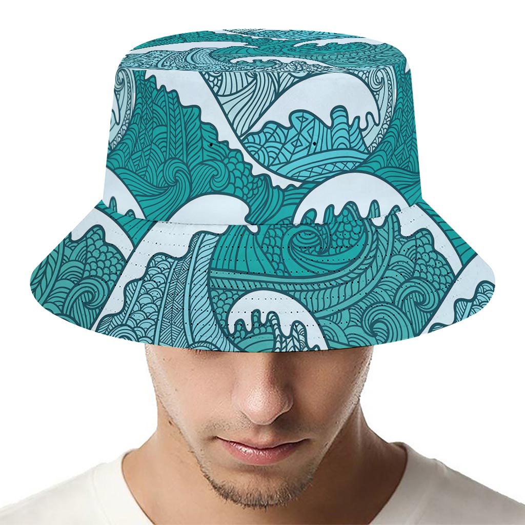 Surfing Wave Pattern Print Bucket Hat